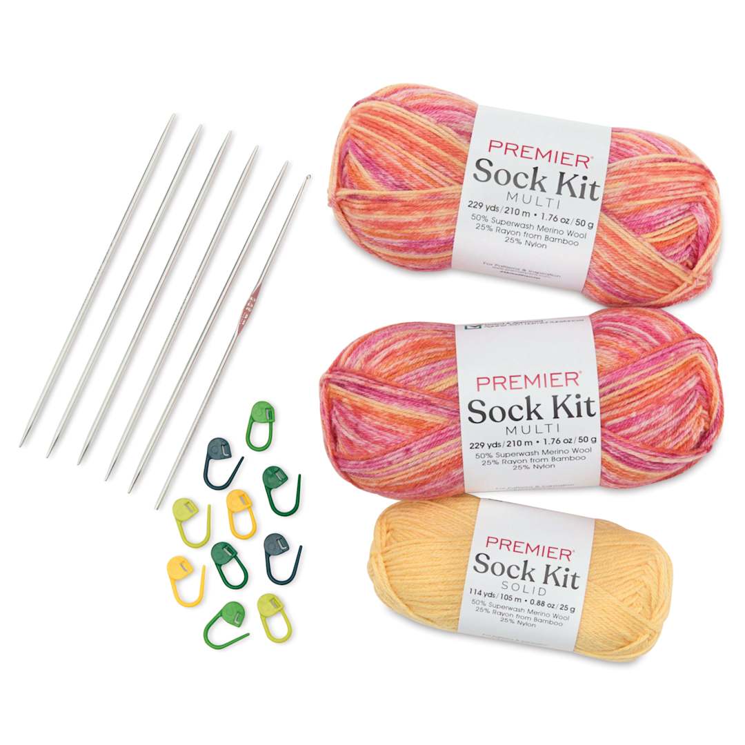 Open in modal - Premier Yarn Sock Kit - Citrus & Sunshine - contents
