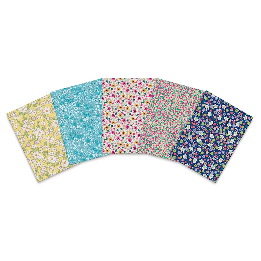 Open in modal - Fabric Palette Cotton Fat Quarter Bundle - Pkg of 5, Floral showing included patterns