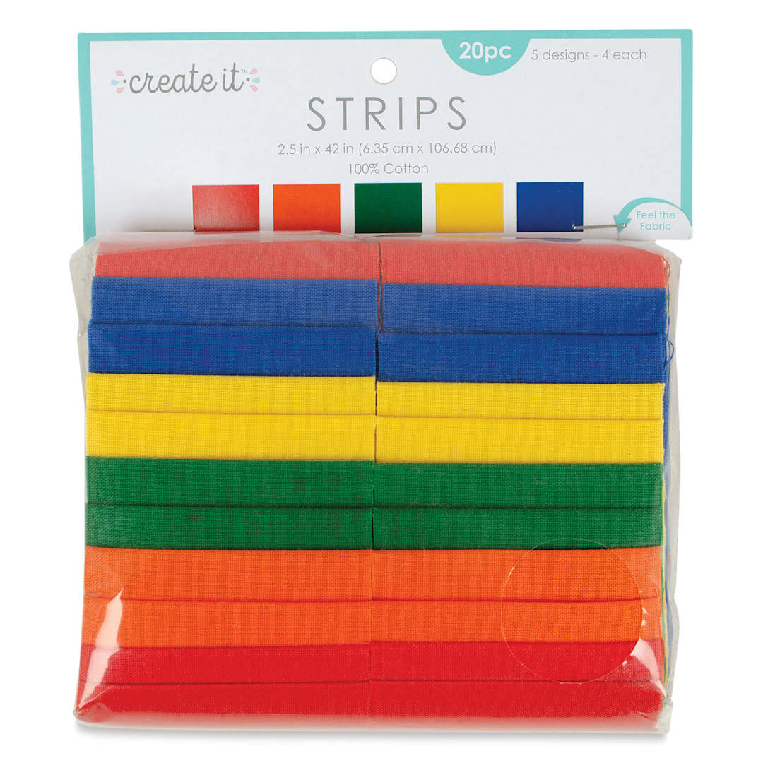 Open in modal - Create It Fabric Strips - Pkg of 20, Solid Brights, 2.5" x 42" front of packaging