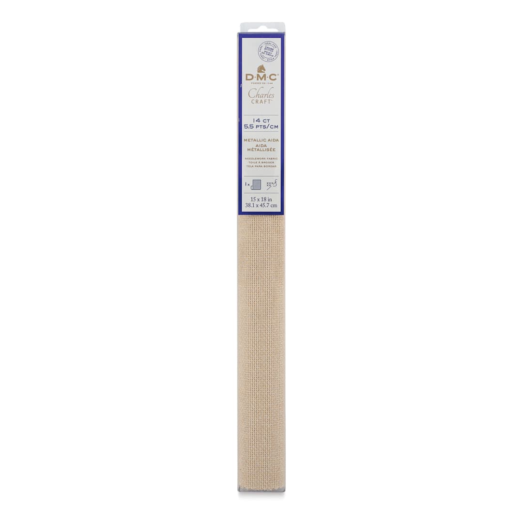 Open in modal - DMC Charles Craft Aida Fabric - Metallic Gold, 15" x 18" (Front of packaging)