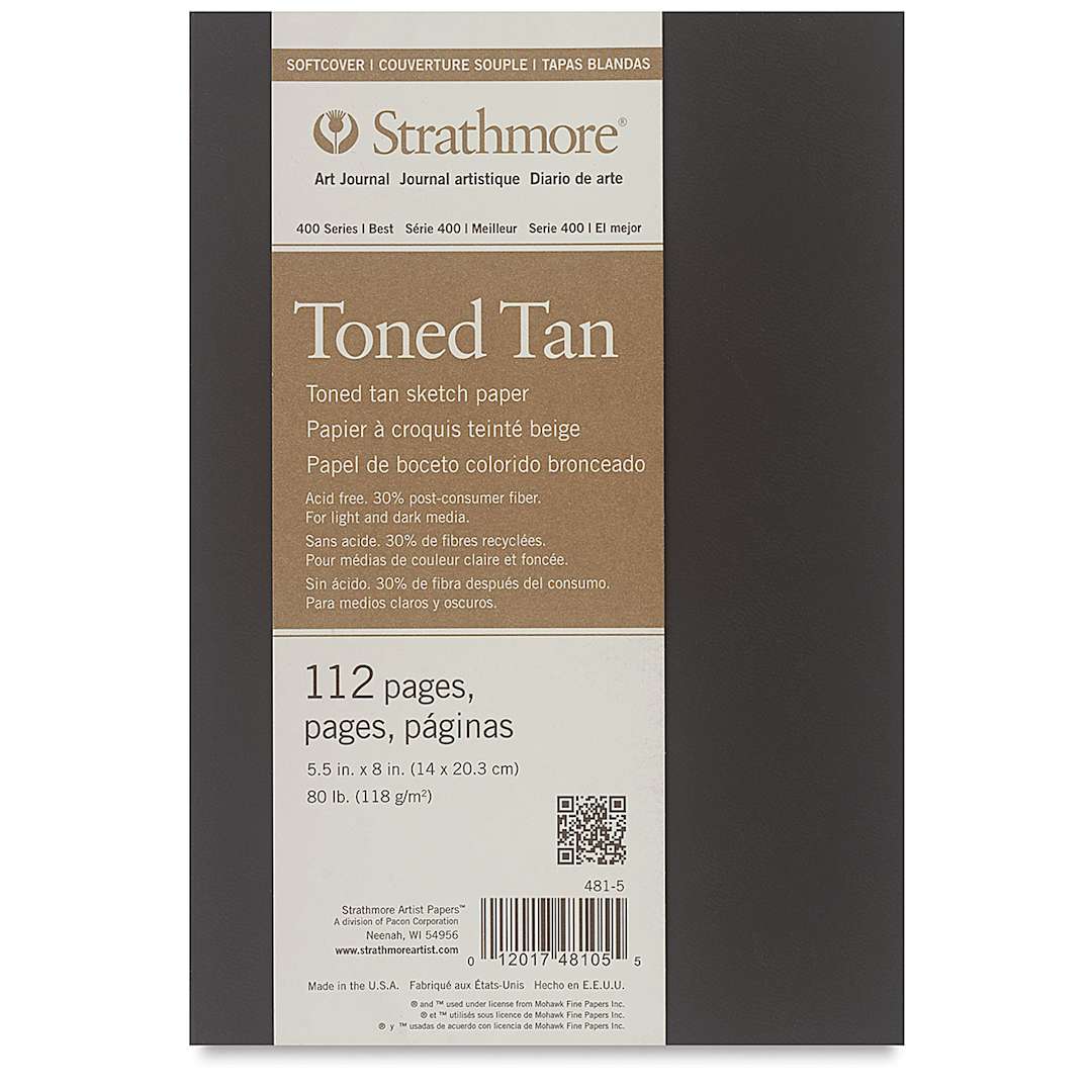 Open in modal - Strathmore Softcover 400 Series Toned Sketch Artist Journal - 8" x 5-1/2", Tan, 80 lb, 112 Pgs
