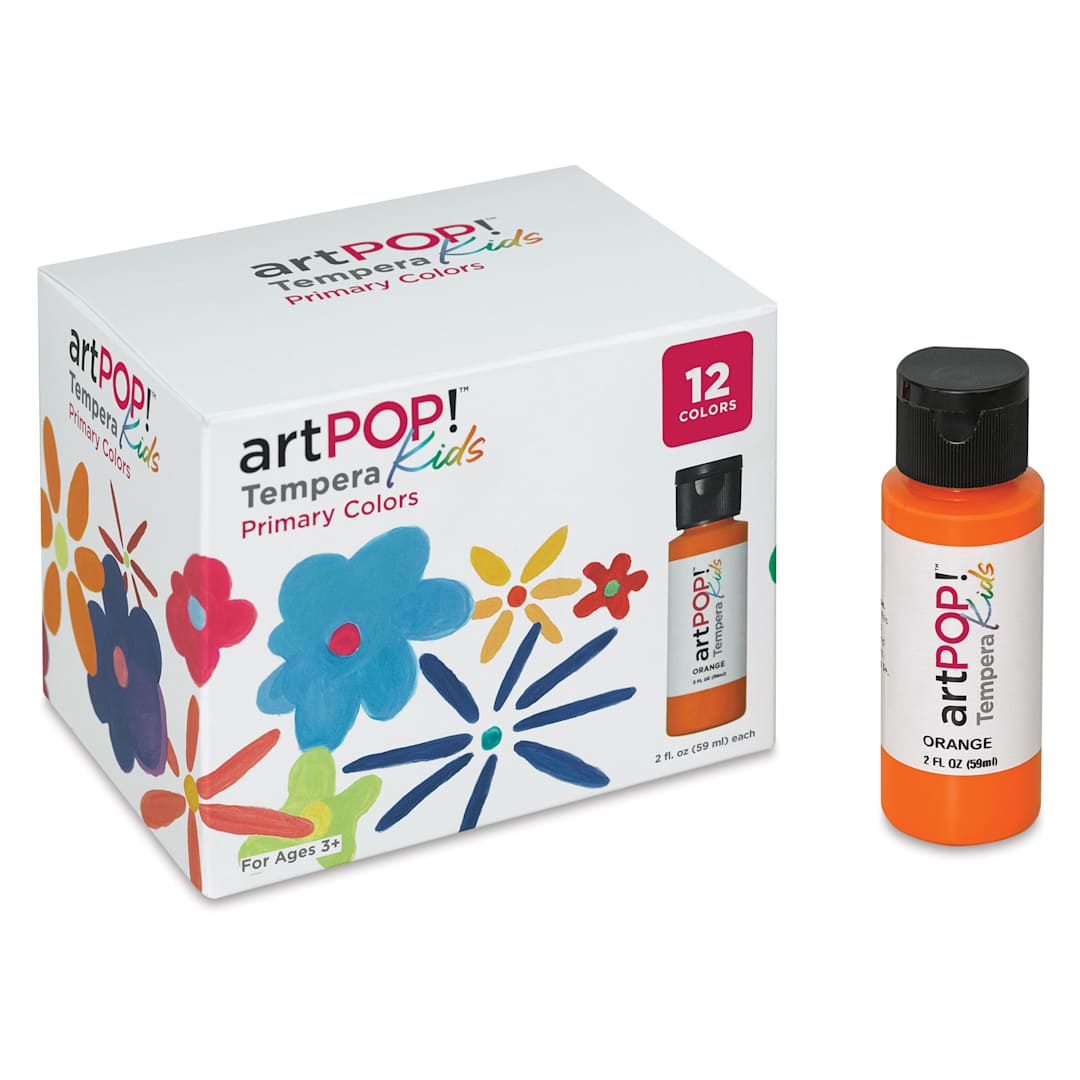 Open in modal - artPOP! Kids Tempera Paint Set - Set of 12 (Orange bottle next to package)