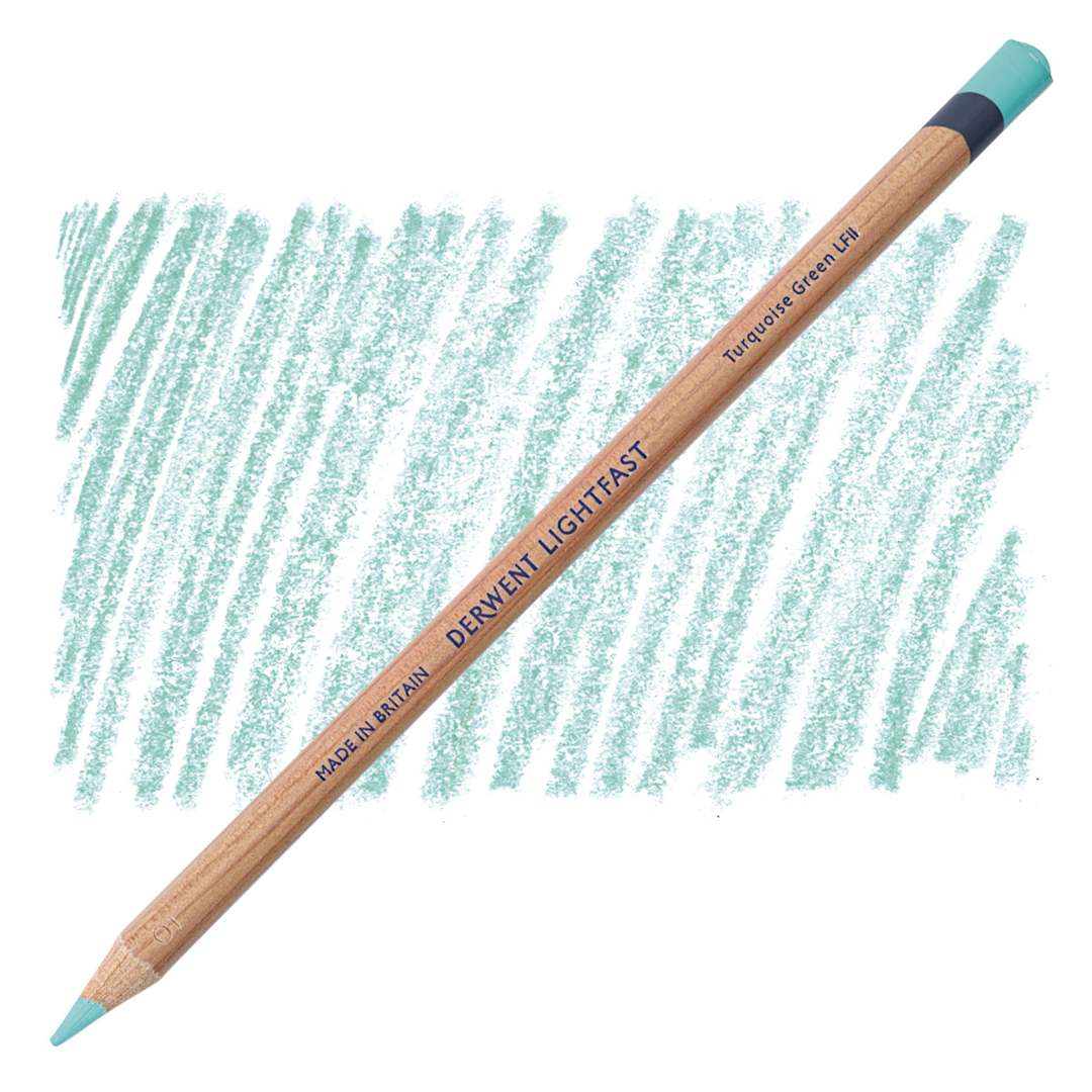 Open in modal - Derwent Lightfast Colored Pencil - Turquoise Green pencil and swatch