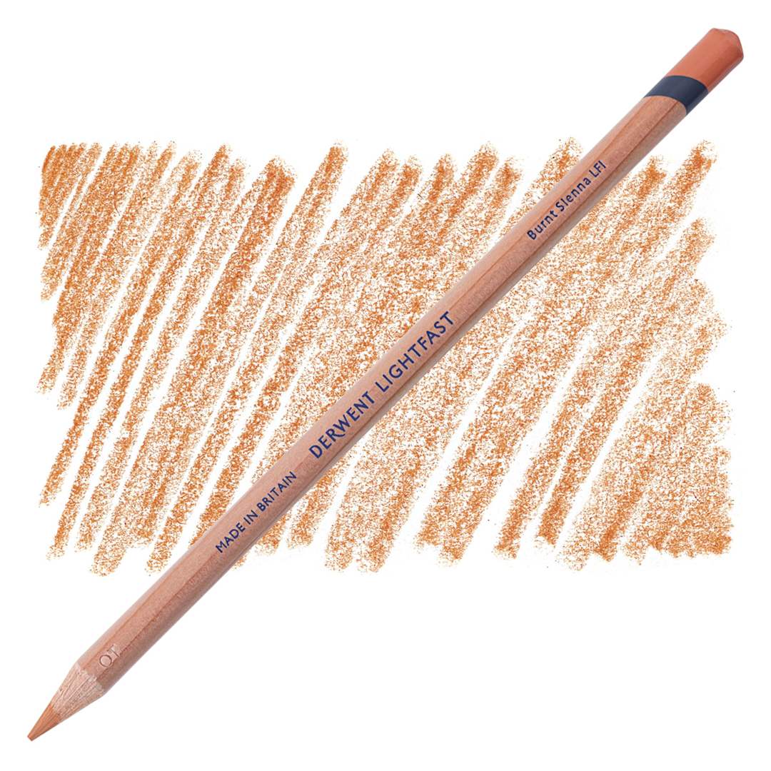 Open in modal - Derwent Lightfast Colored Pencil - Burnt Sienna pencil and swatch