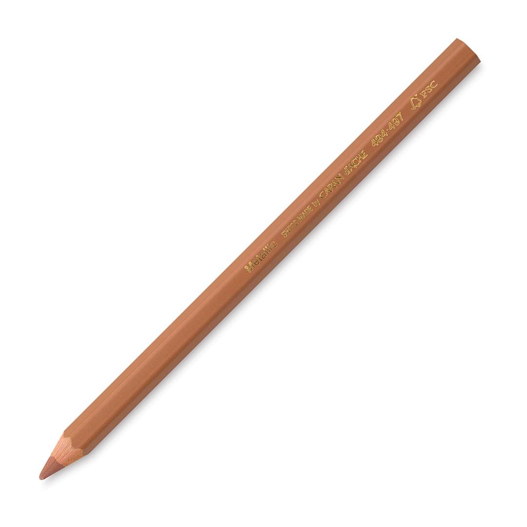 Open in modal - Caran D 'Ache Colorblock Maxi Metallic Pencils - Angled view of Bronze pencil
