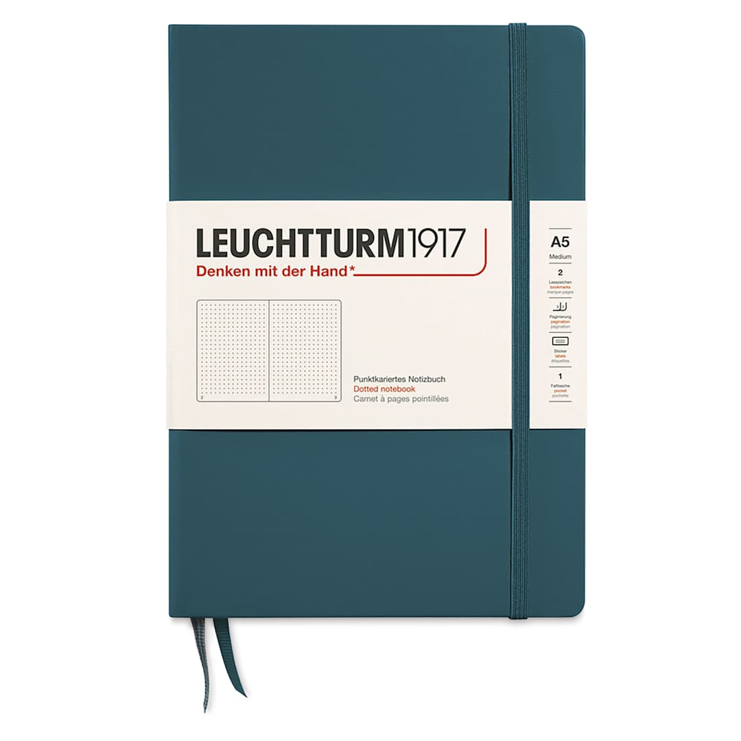 Open in modal - Leuchtturm1917 Dotted Hardbound Notebook - Pacific Green, 5-3/4" x 8-1/4"