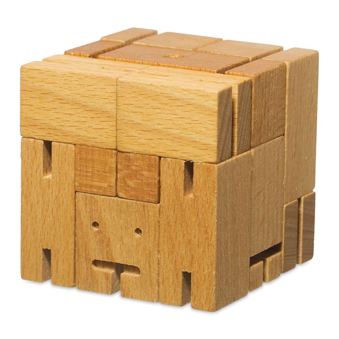 Open in modal - Areaware Cubebot Classic Wooden Figure - Natural, folded