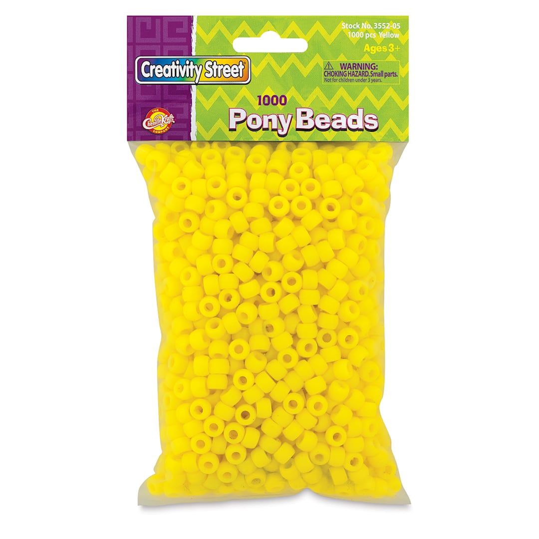 Open in modal - Creativity Street Plastic Pony Beads - Yellow, Pkg of 1000, front of the packaging