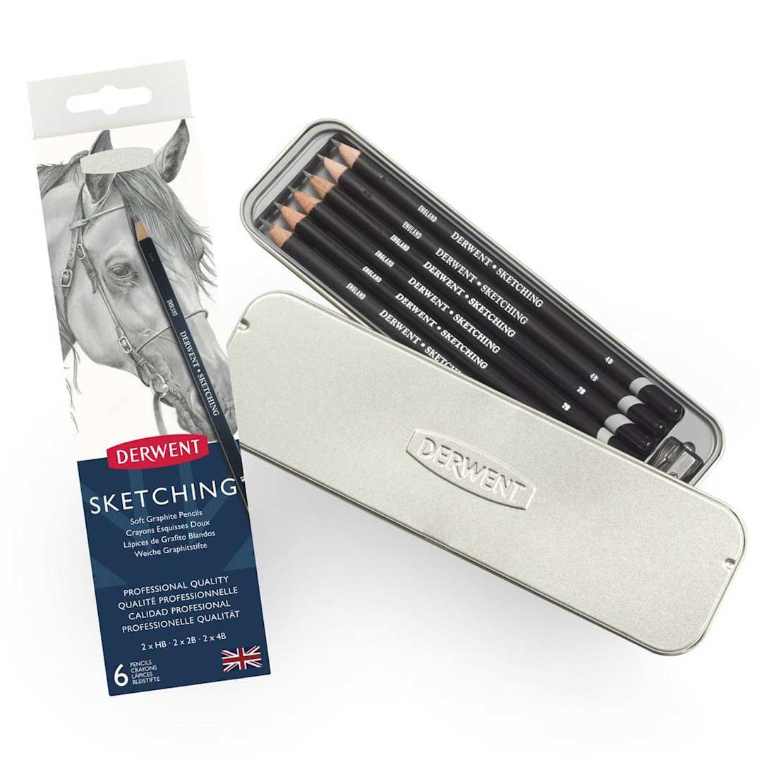 Open in modal - 6-Pencil Tin Sets Derwent Sketching 6 Set - Peggable