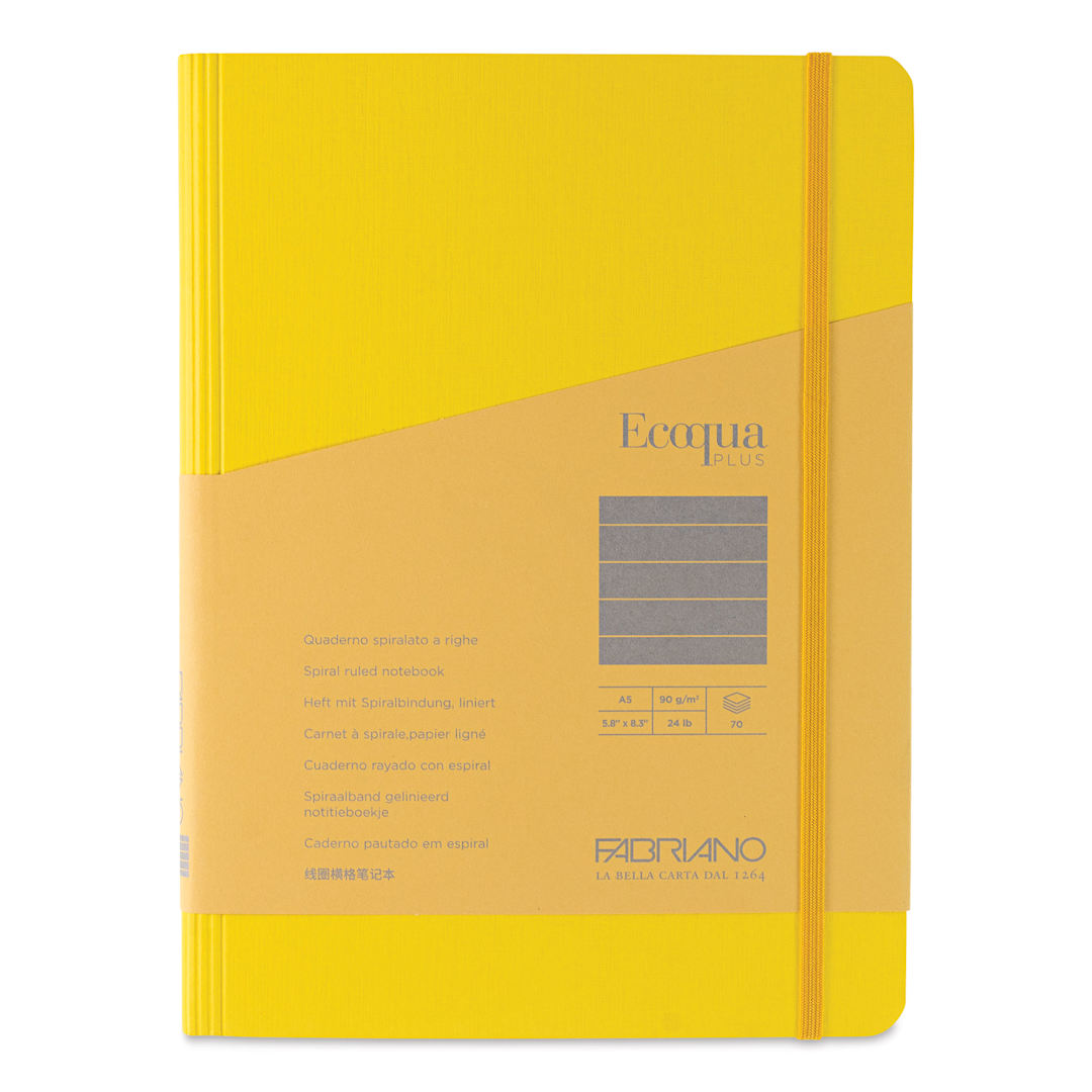 Open in modal - Fabriano Ecoqua Plus Hidden Spiral-Bound Notebook - Yellow, 8-1/4" x 5-4/5", Ruled, front cover