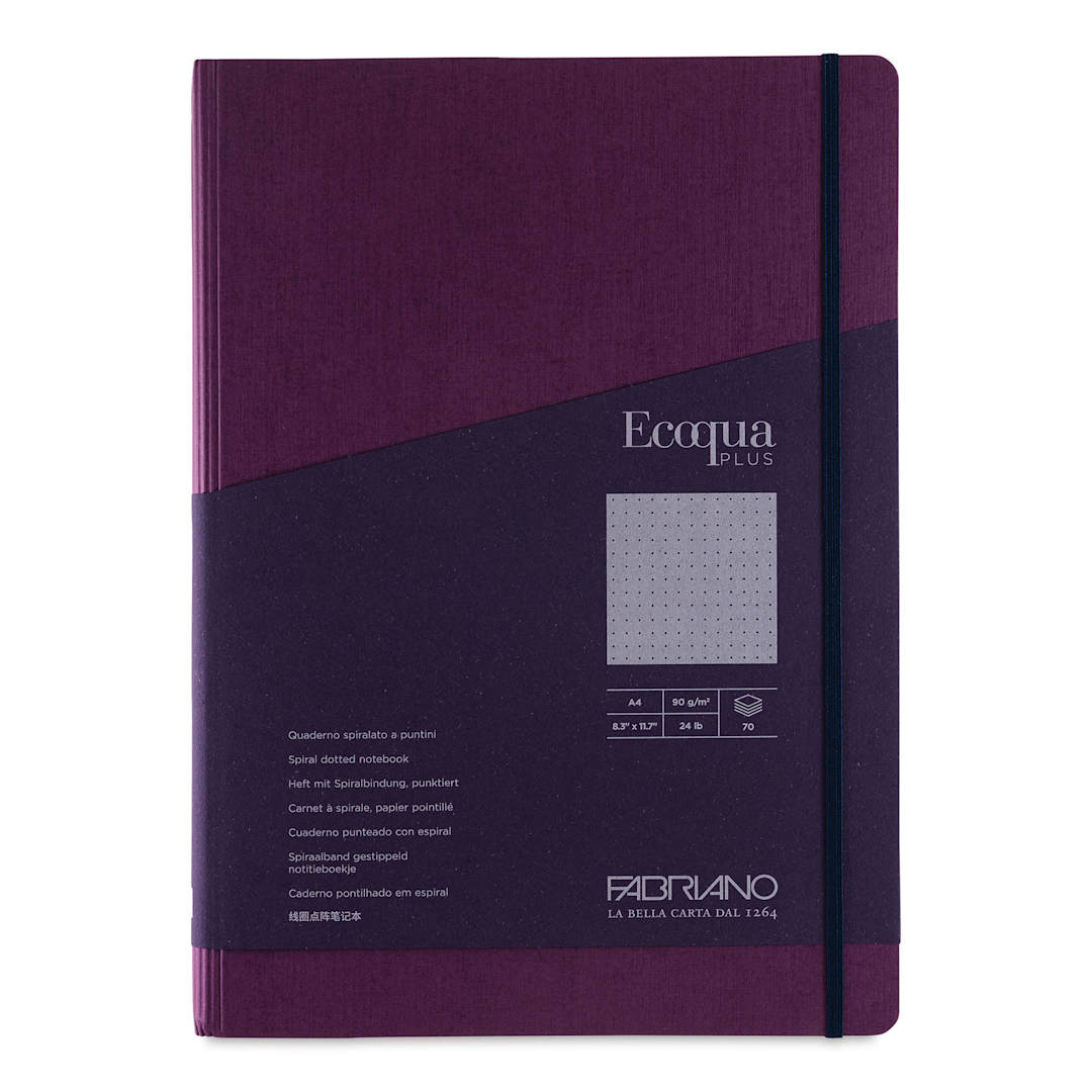 Open in modal - Fabriano Ecoqua Plus Hidden Spiral-Bound Notebook - Wine, 11-7/10" x 8-1/4", Dot Grid, front cover