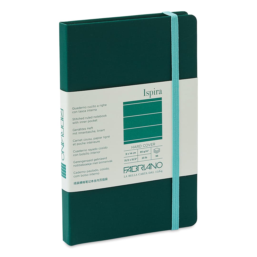 Open in modal - Fabriano Ispira Hard-Cover Notebook - Green, 3-1/2" x 5-1/2", Lined, front cover