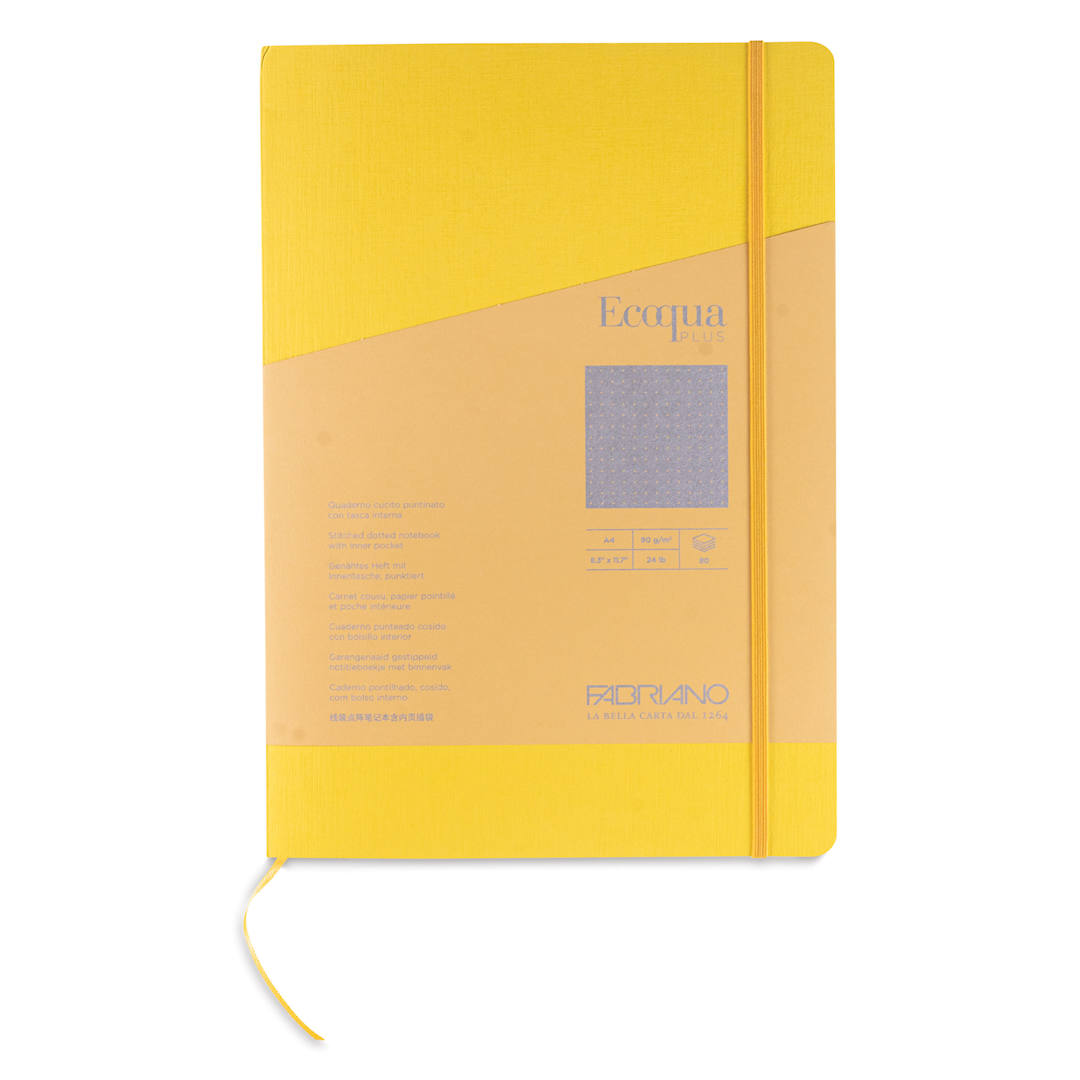 Open in modal - Fabriano EcoQua Plus Stitch-Bound Notebook - Yellow, 8-1/4" x 11-3/4", Dot Grid, front cover