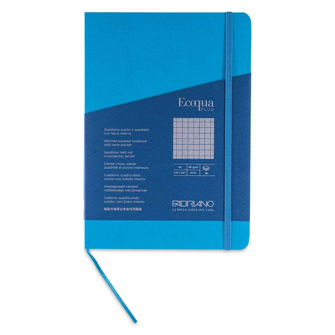 Open in modal - Fabriano EcoQua Plus Stitch-Bound Notebook - Turquoise, 5-4/5" x 8-1/4", Grid, front cover