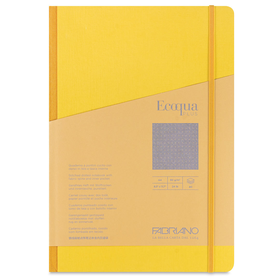 Open in modal - Fabriano Ecoqua Plus Fabric-Bound Notebook - Yellow, 8-1/4" x 11-7/10", Dot Grid, front cover