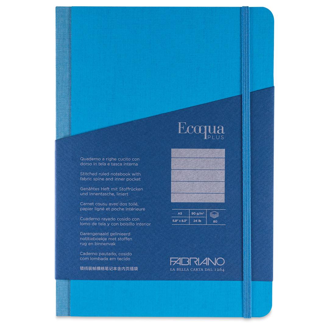 Open in modal - Fabriano Ecoqua Plus Fabric-Bound Notebook - Turquoise, 5-4/5" x 8-1/4", Lined, front cover
