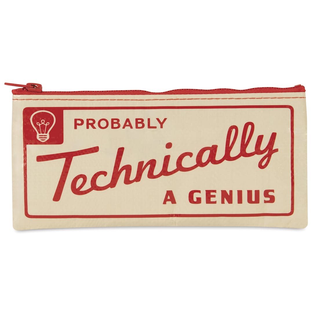 Open in modal - Blue Q Zipper Pencil Pouch - Probably Technically a Genius, 8-1/2" x 4-1/4"