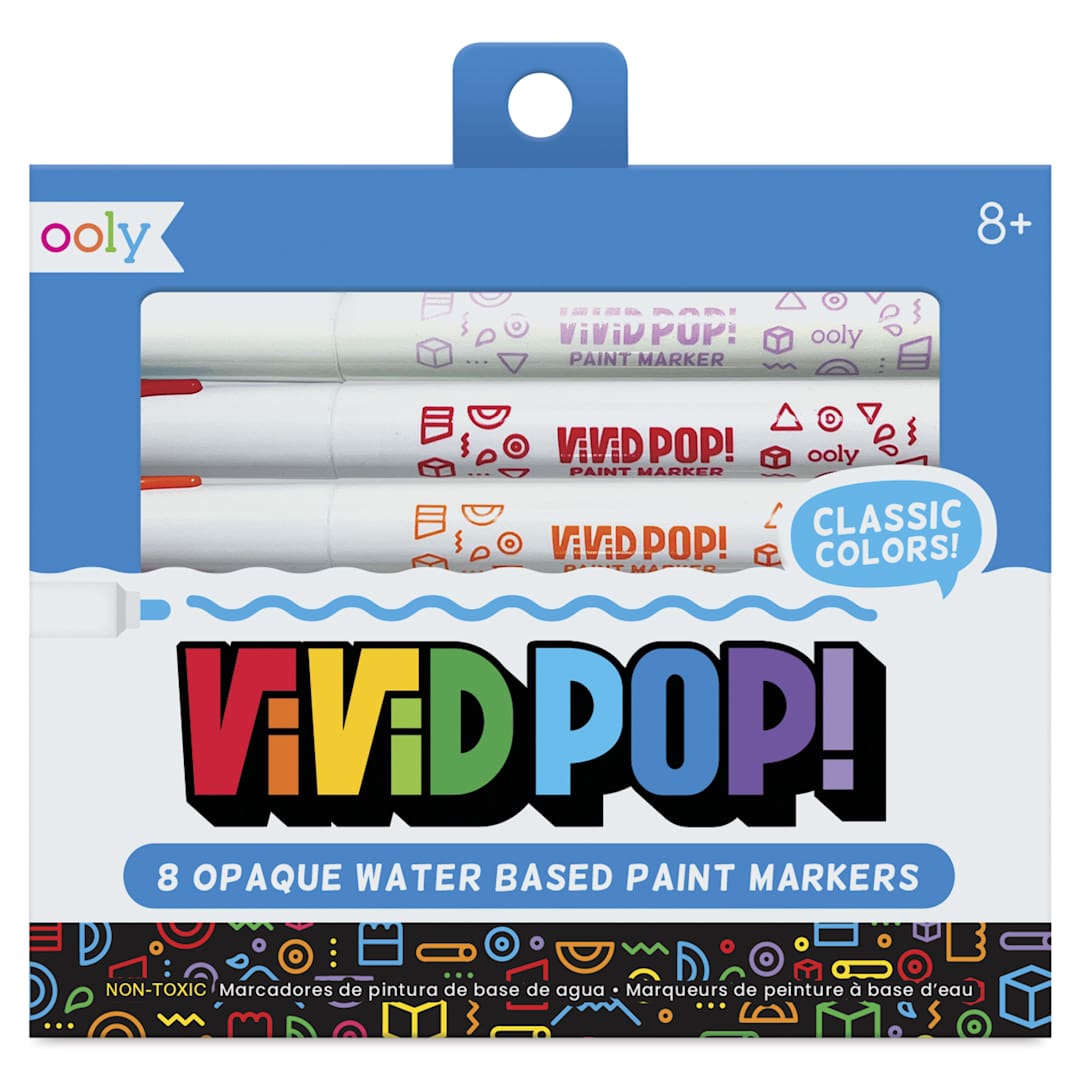 Open in modal - Ooly Vivid Pop! Water-Based Paint Marker Set - Primary, Set of 8, front of package