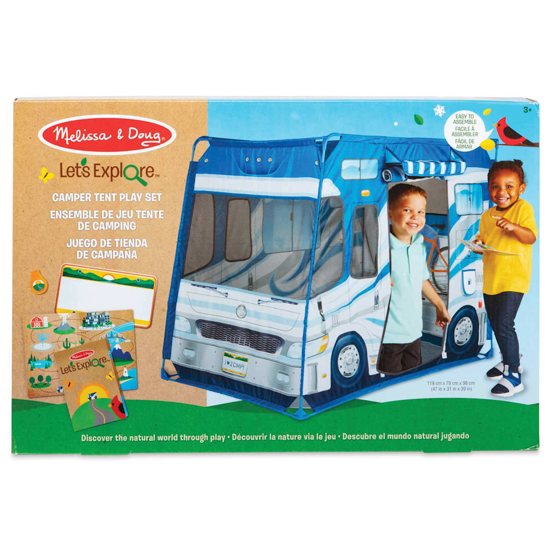 Open in modal - Melissa & Doug Let's Explore Camper Tent Play Set (Front of packaging)