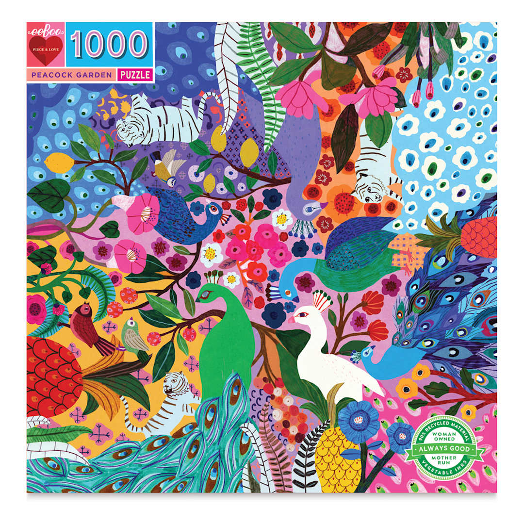 Open in modal - Eeboo Peacock Garden 1,000 Piece Puzzle, Box