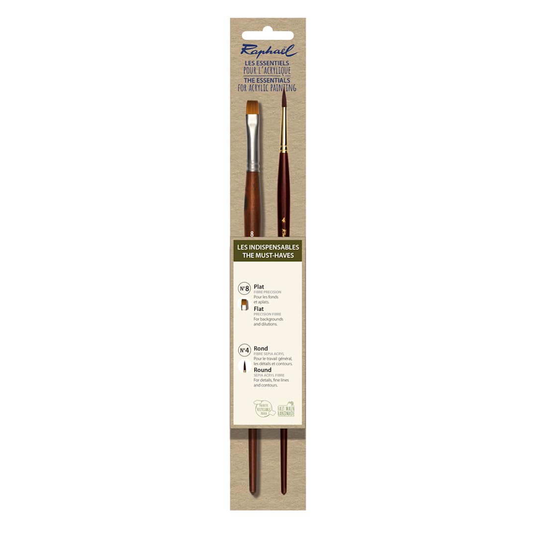 Open in modal - Raphael Essentials Acrylic & Watercolor Brush Set, Acrylic, 2-Brush Set, The Must Haves