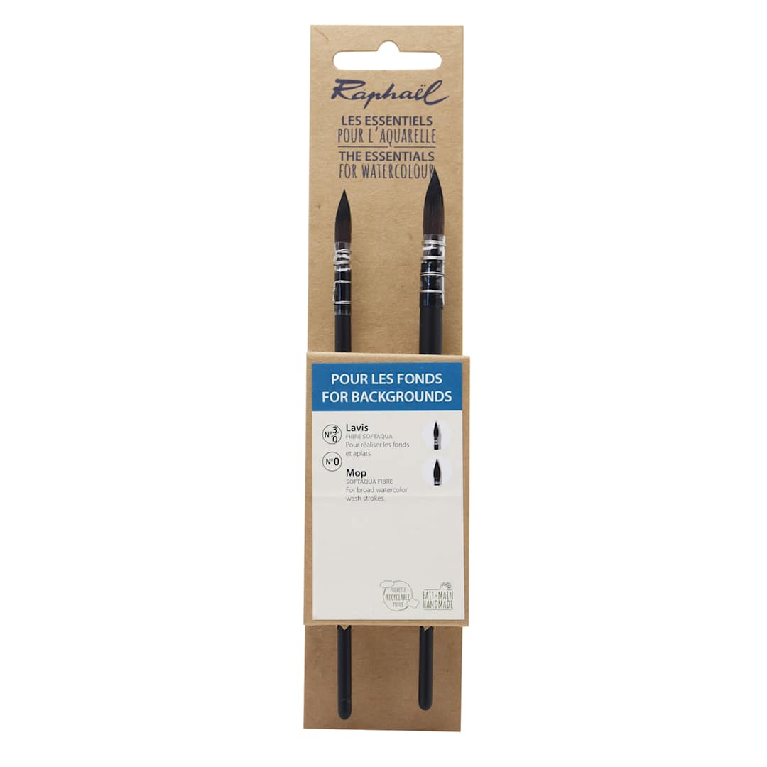 Open in modal - Raphael Essentials Acrylic & Watercolor Brush Set, Watercolor, 2-Brush Set, For Backgrounds, SoftAqua Mop 3/0 & 0
