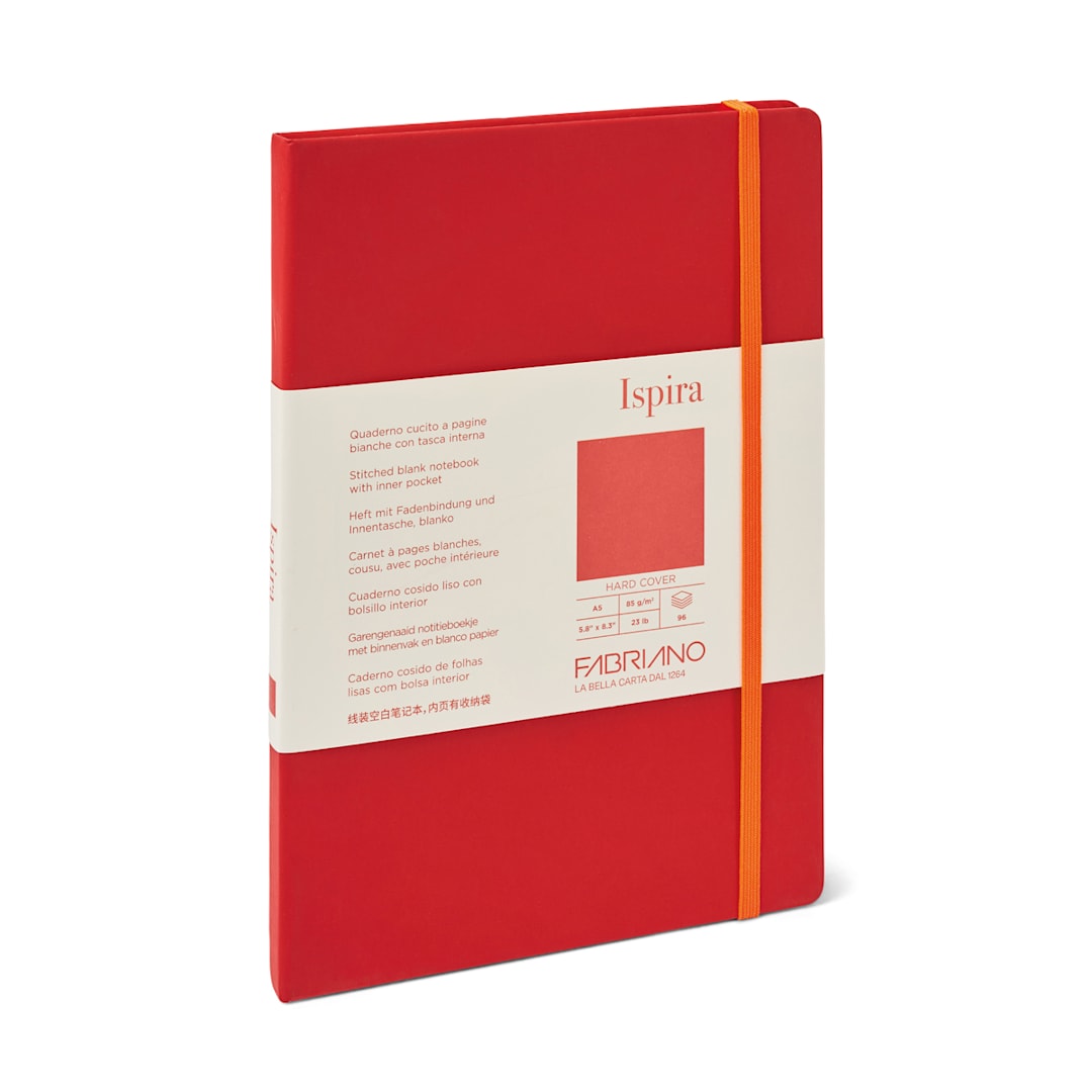 Open in modal - Fabriano Ispira Hard-Cover Notebook, 5.8 in x 8.3 in, Blank, Red
