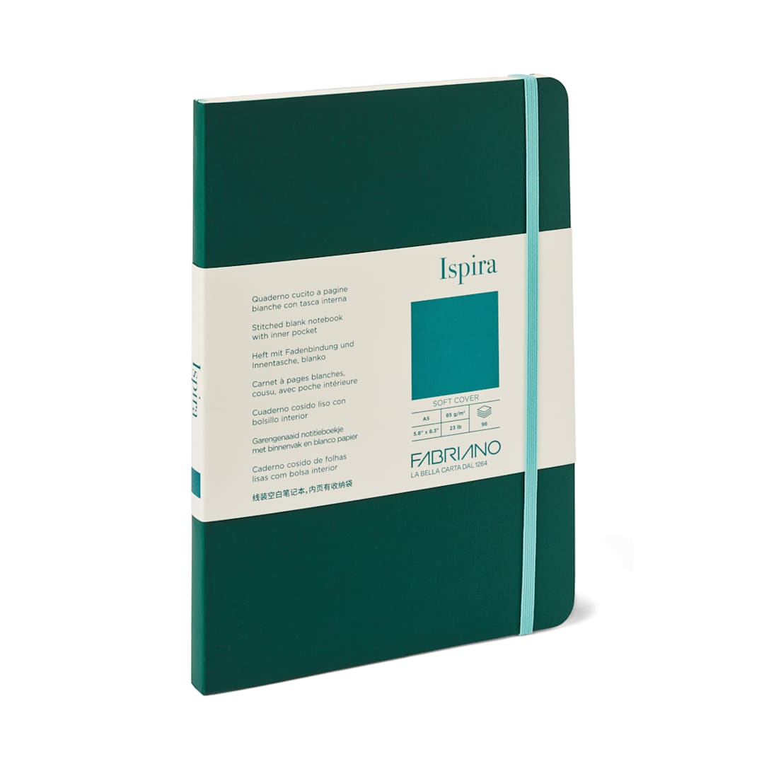 Open in modal - Fabriano Ispira Soft-Cover Notebook, 5.8 in x 8.3 in, Blank, Green