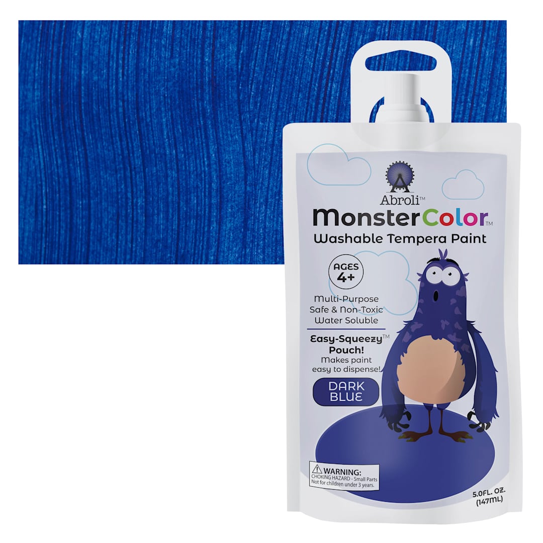 Open in modal - Abroli MonsterColor Washable Tempera Paint - Dark Blue, 5 oz Pouch and swatch
