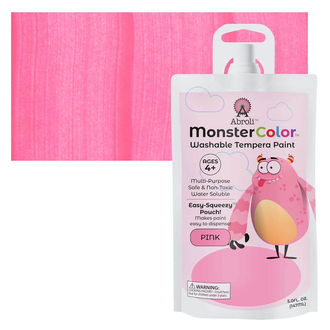Open in modal - Abroli MonsterColor Washable Tempera Paint - Pink, 5 oz Pouch and swatch