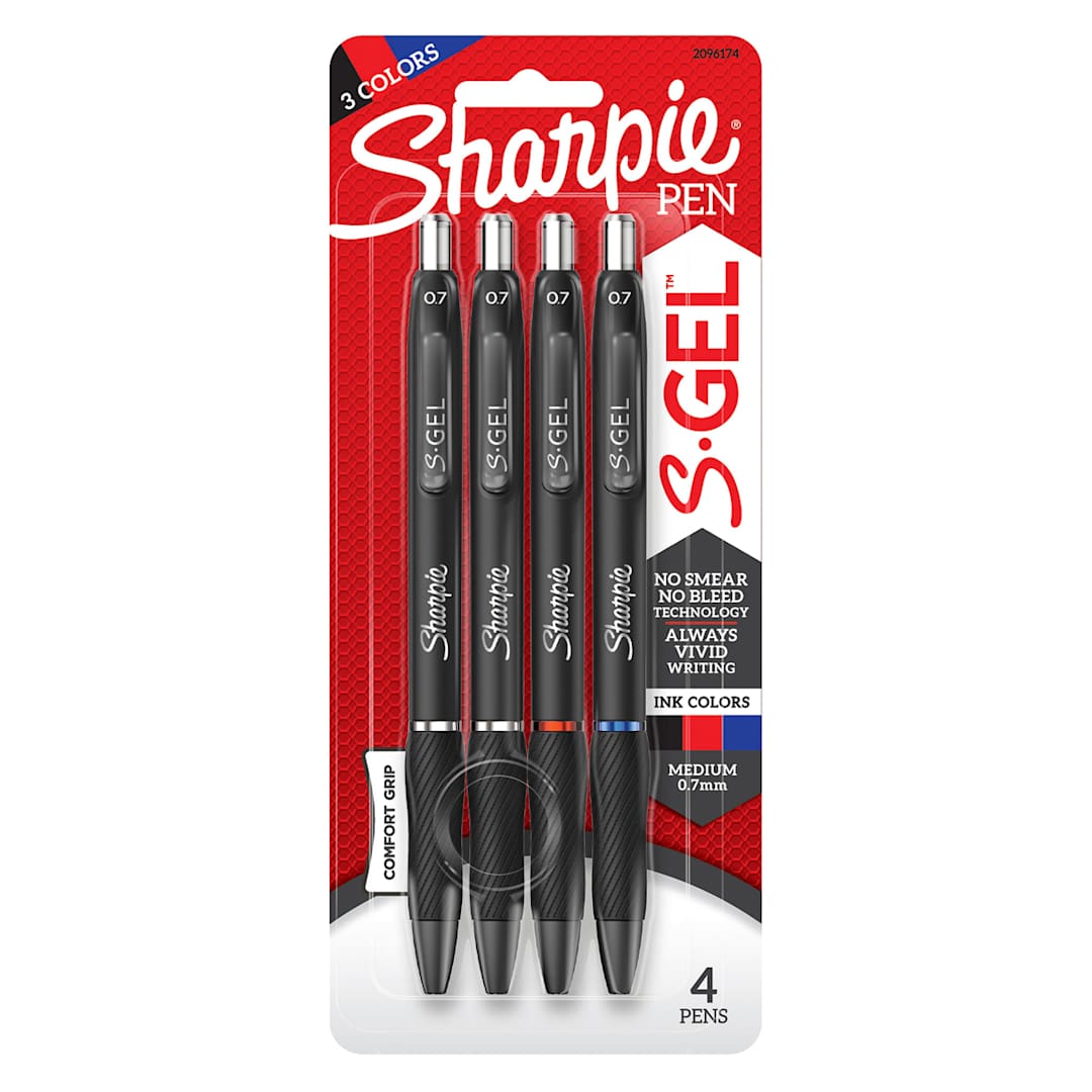 Open in modal - Sharpie S-Gel Pen .7mm - 4/Pkg., 2 Black, 1 Blue & 1 Red