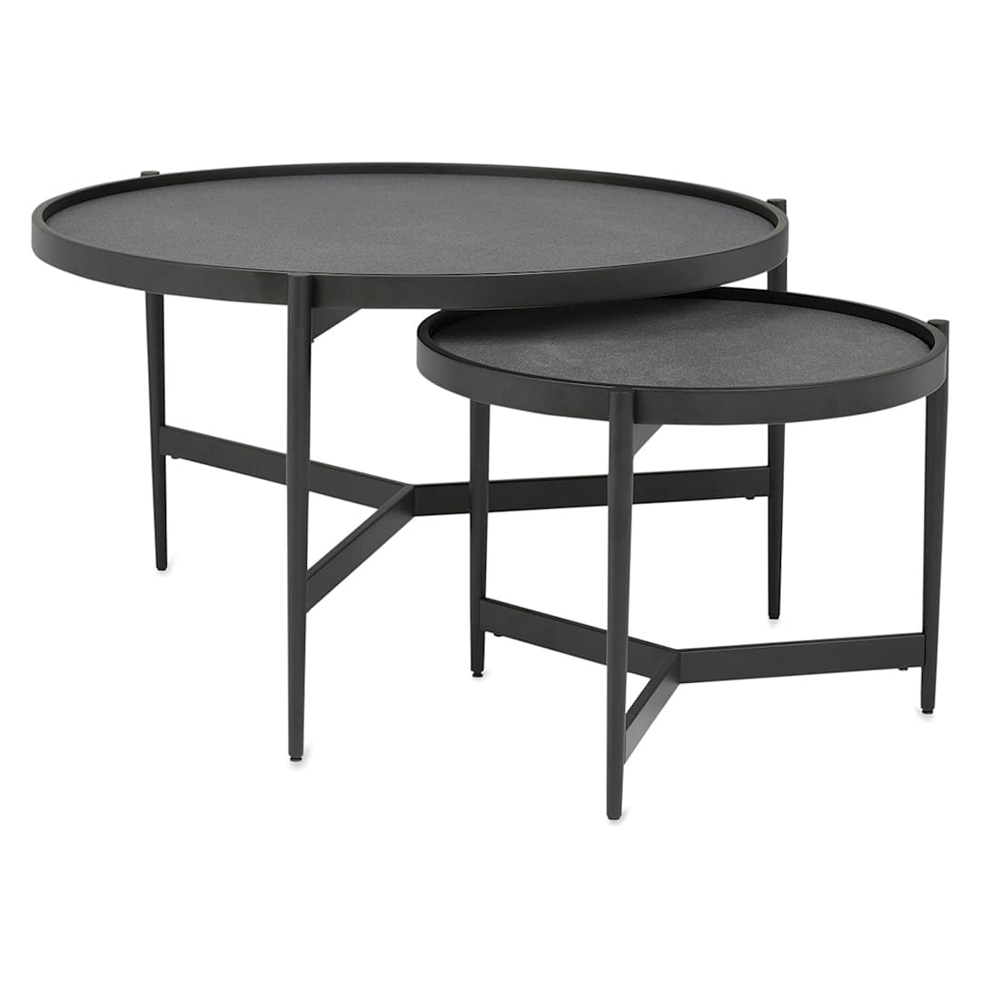 Open in modal - Two Studio Designs Estrade Tables showing different heights