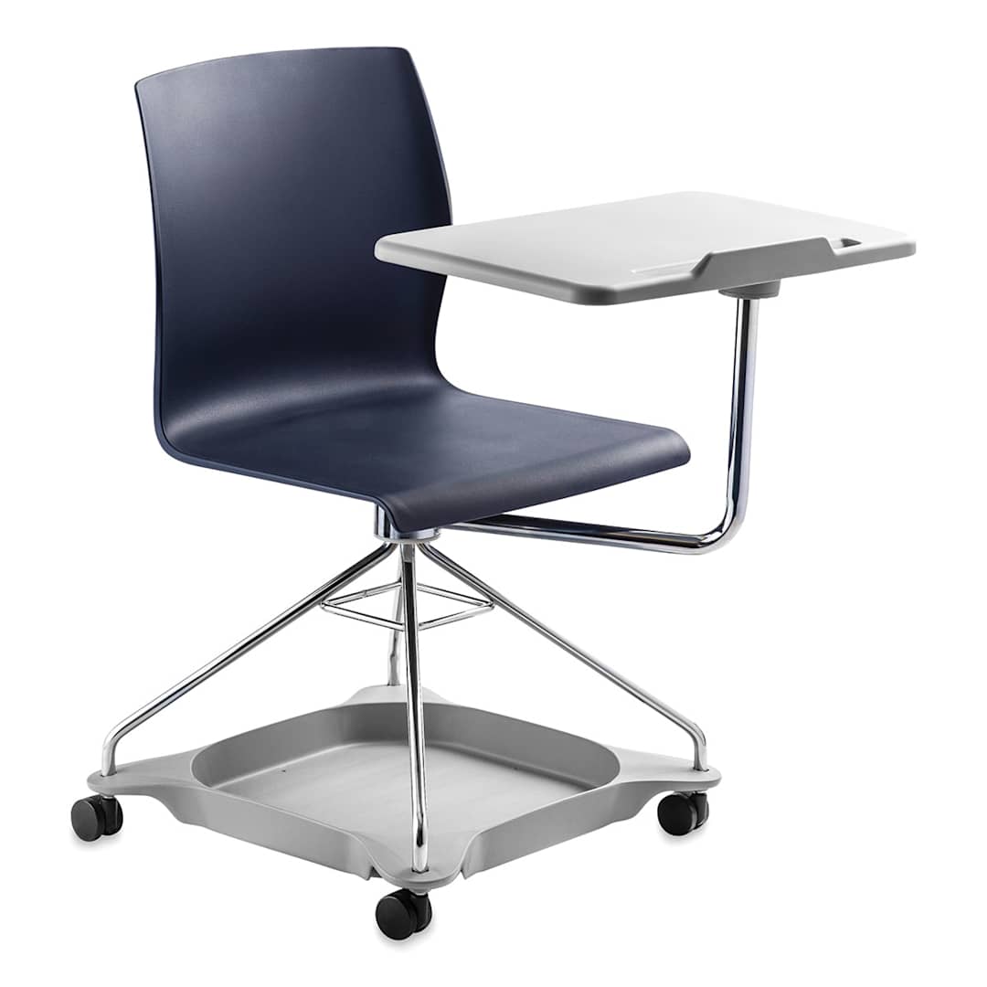 Open in modal - National Public Seating Black CoGo Chair-right side view showing storage and tablet arm in front