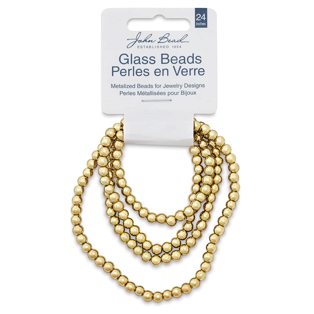Open in modal - John Bead Metalized Glass Beads - 24" Gold 4 mm Strand in Hanging package