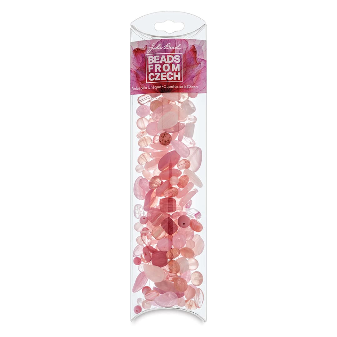 Open in modal - Czech Glass Bead Mixes - Pillow Box of Barbie Doll Pink Beads upright