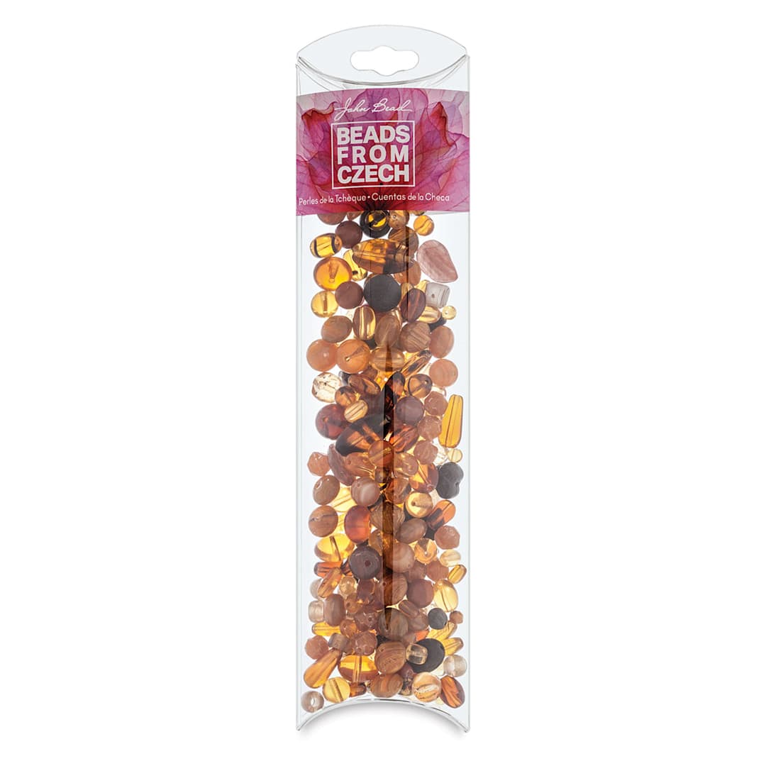 Open in modal - Czech Glass Bead Mixes - Pillow Box of Amber Sunset Beads upright
