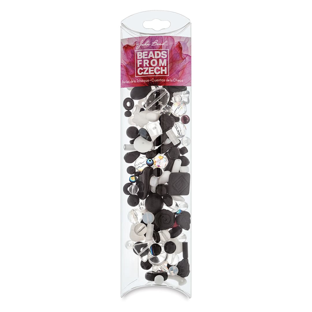 Open in modal - Czech Glass Bead Mixes - Pillow Box of Black and White Beads upright