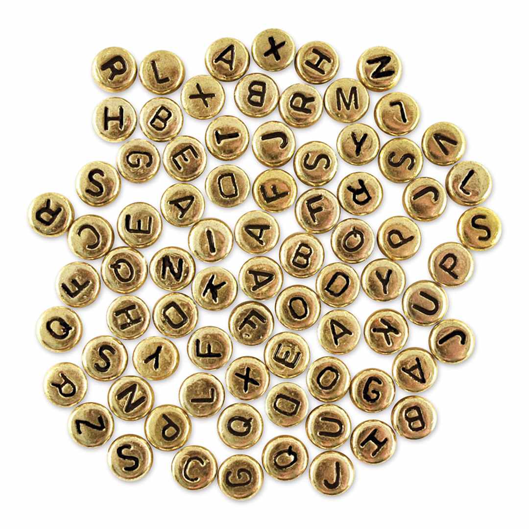Open in modal - Craft Medley Alphabet Beads - Metallic Gold with Black Letters, Package of 90
