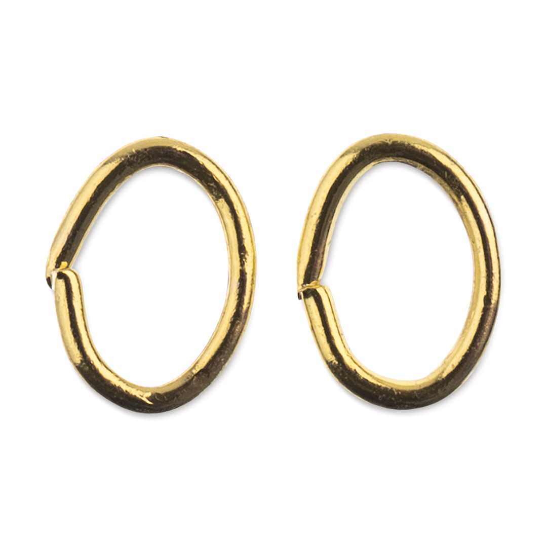Open in modal - John Bead Must Have Findings Oval Jump Rings - Package of 98, Gold, 6 mm x 5 mm (Close-up of two oval jump rings)