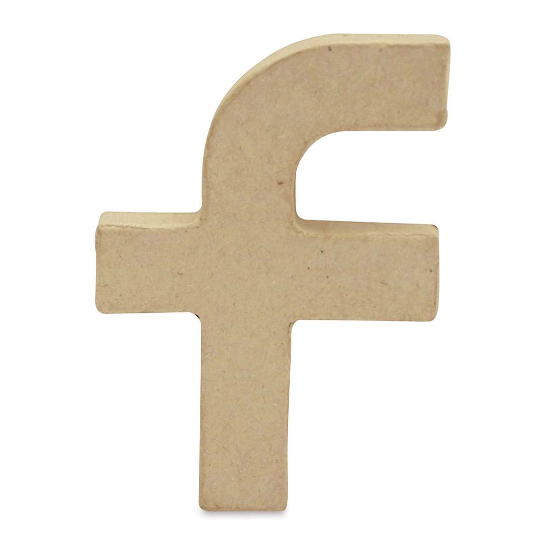 Open in modal - DecoPatch Paper Mache Small Kraft Letter - F, Lowercase, 3-2/5" W x 5" H x 1/2" D