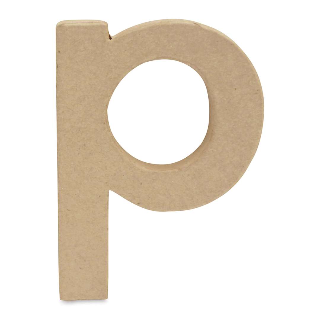 Open in modal - DecoPatch Paper Mache Small Kraft Letter - P, Lowercase, 3-2/5" W x 5" H x 1/2" D