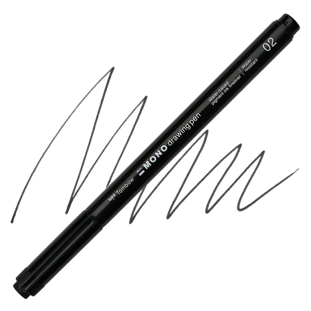 Open in modal - Tombow Mono Drawing Pen - Black, 02, swatch and pen