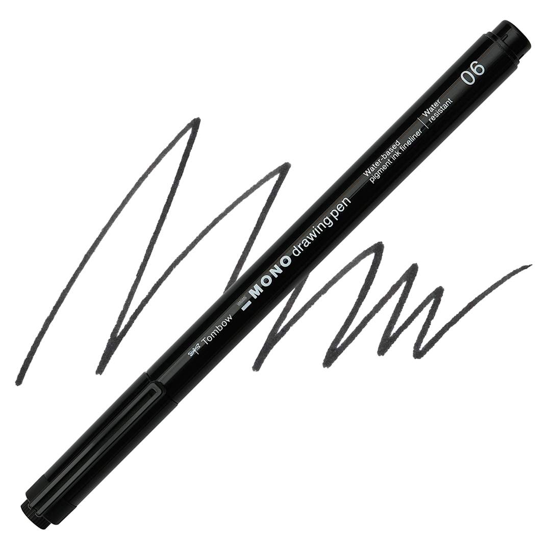 Open in modal - Tombow Mono Drawing Pen - Black, 06, swatch and pen