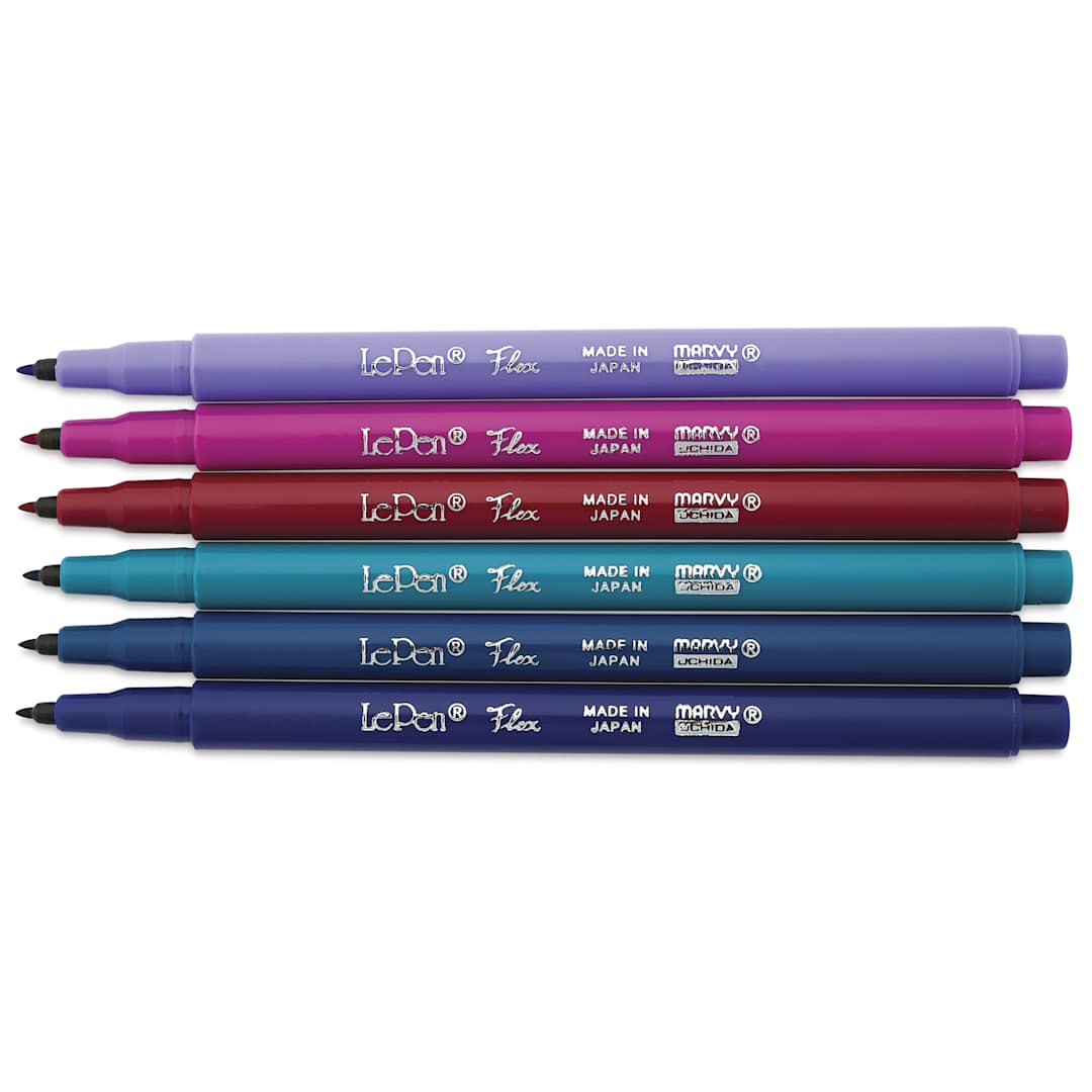 Open in modal - Marvy Uchida LePen Flex Marker - Set of 6, Jewel, markers laid out