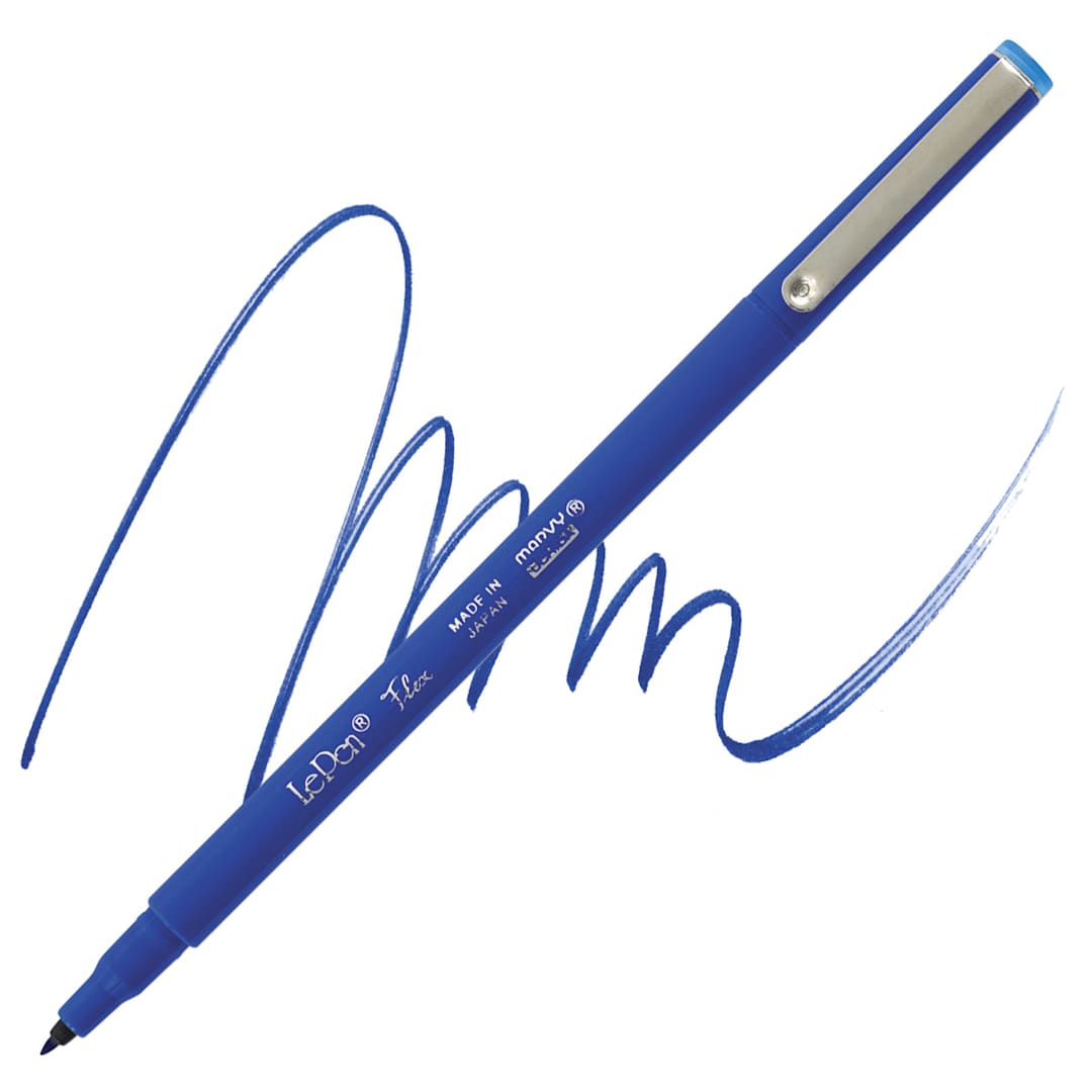 Open in modal - Marvy Uchida LePen Flex Marker - Blue marker and swatch