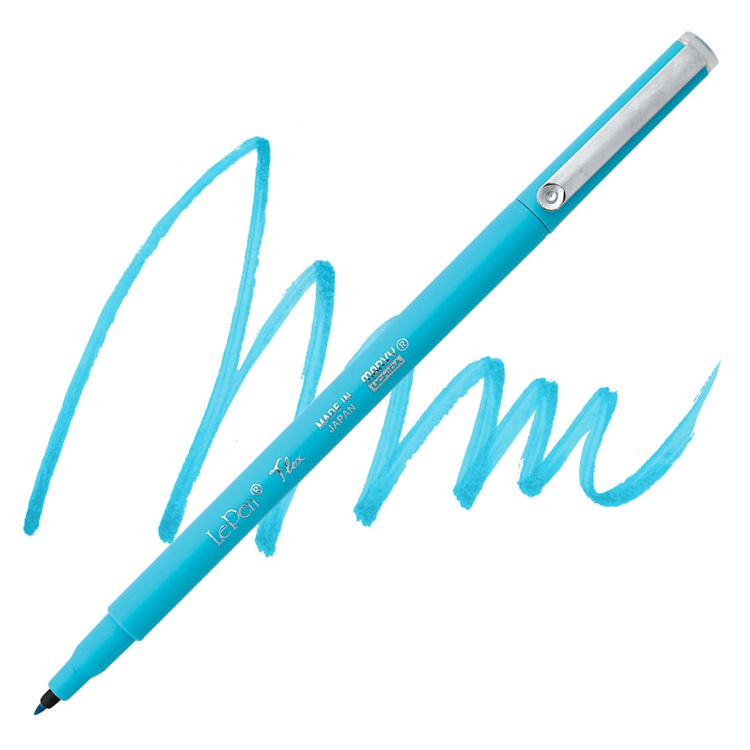 Open in modal - Marvy Uchida LePen Flex Marker - Fluorescent Blue, swatch and marker
