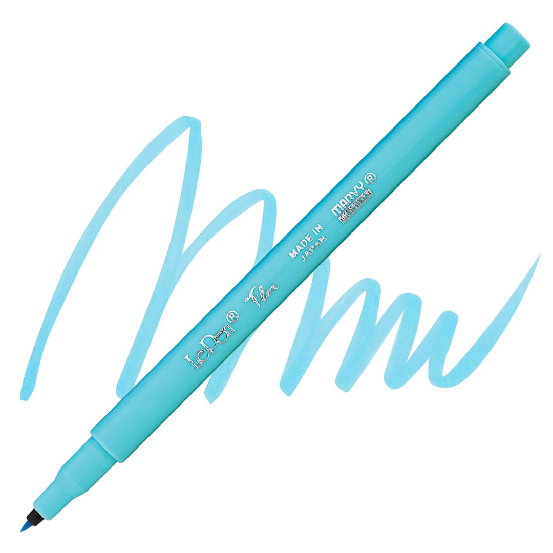 Open in modal - Marvy Uchida LePen Flex Marker - Pale Blue, swatch and marker