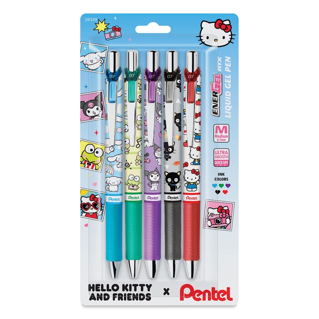 Open in modal - Pentel EnerGel RTX Gel Pens - Hello Kitty, Primary, Set of 5, 0.7 mm, front of packaging