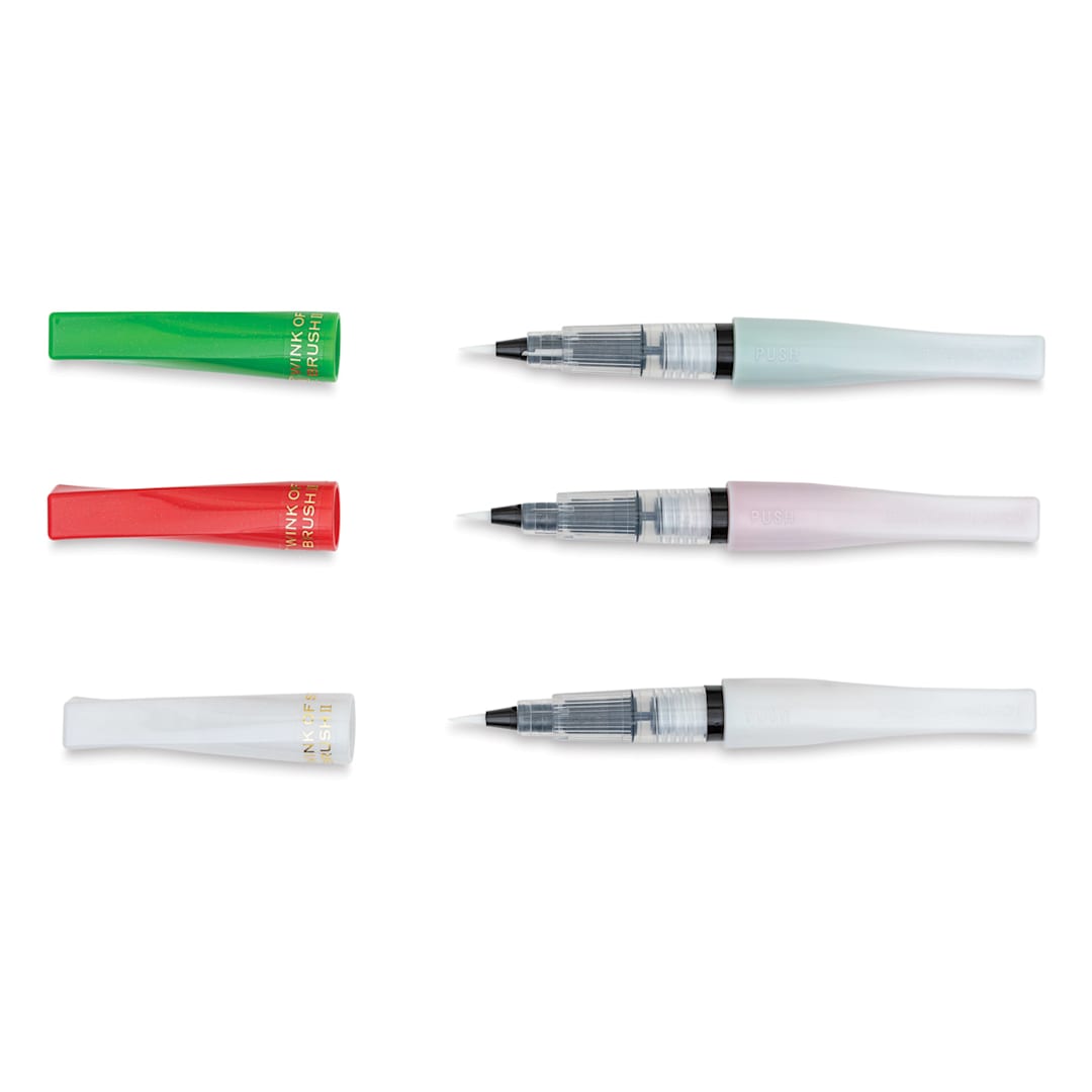 Open in modal - Kuretake Zig Wink of Stella Brush II Pens - White Christmas, Set of 3 (with caps off)