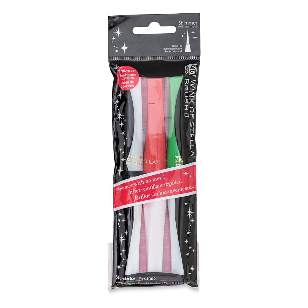 Open in modal - Kuretake Zig Wink of Stella Brush II Pens - White Christmas, Set of 3 (in the package)